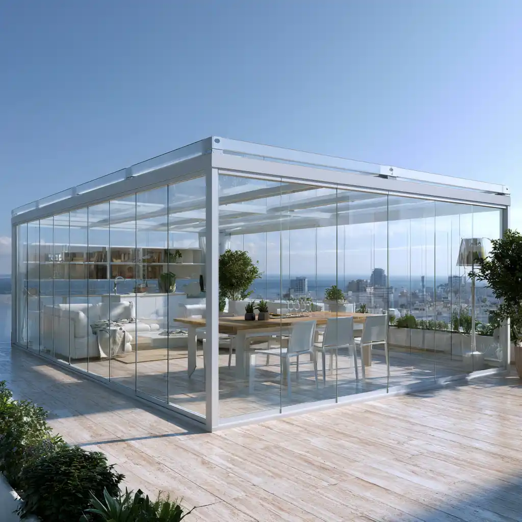 Terraza cerrada con carpintería de aluminio en Navarra